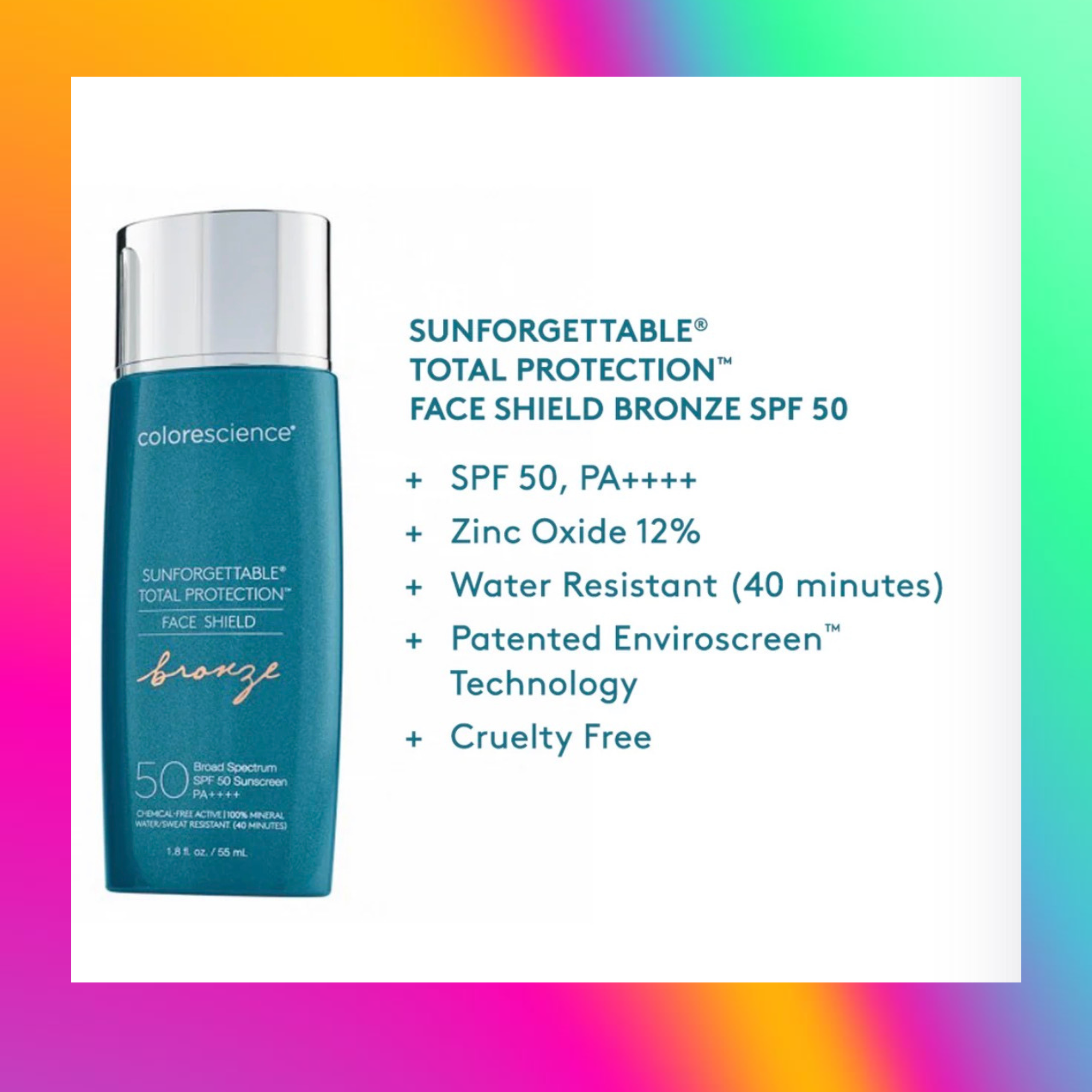 SUNFORGETTABLE TOTAL PROTECTION FACE SHIELD BRONZE SPF 50